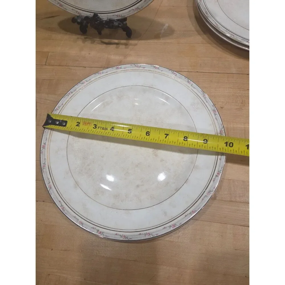 Vintage Pope Gosser Dinner Plates Set of 5 Pink Floral Gold Trim